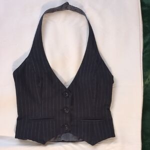 Women's Black Pinstripe Button Down Vest